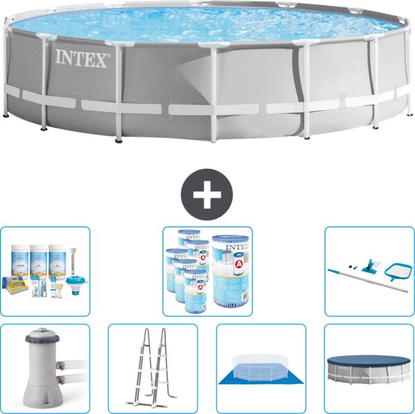 Piscina Intex Round Prism Frame - 427 x 107 cm - Grigio - inclusa pompa - scaletta - telo di fondo - pacchetto di manutenzione della copertura - filtro - kit di pulizia
