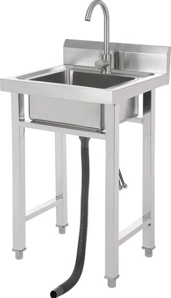 Lavello in acciaio inox per gastro - Monolavello freestanding - Con rubinetto a 360° - Rettangolare - 35×31×19 cm - Lucido/Spazzolato - Argento