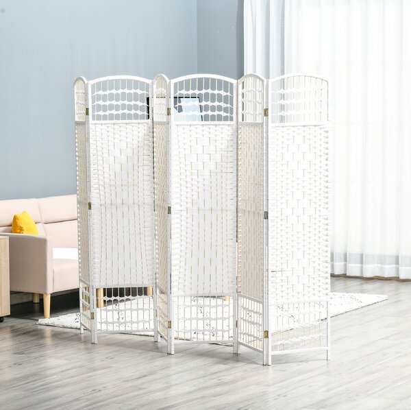 HOMCOM Separatore ambienti 6 Pannelli Pieghevoli 242L x 170H cm Legno di Pioppo Bambù Fibre di Carta Intrecciata Bianco Paglia