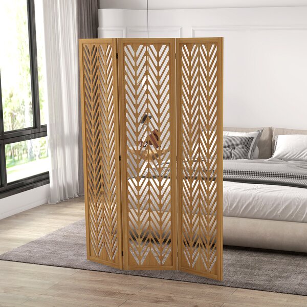 HOMCOM Paravent in legno traforato separatore di ambienti schermo interno pieghevole 3 pannelli in legno 120 x 170 cm naturale