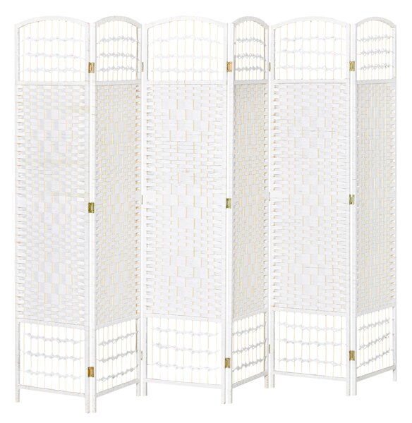 HOMCOM Separatore ambienti 6 Pannelli Pieghevoli 242L x 170H cm Legno di Pioppo Bambù Fibre di Carta Intrecciata Bianco Paglia