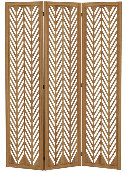 HOMCOM Paravent in legno traforato separatore di ambienti schermo interno pieghevole 3 pannelli in legno 120 x 170 cm naturale