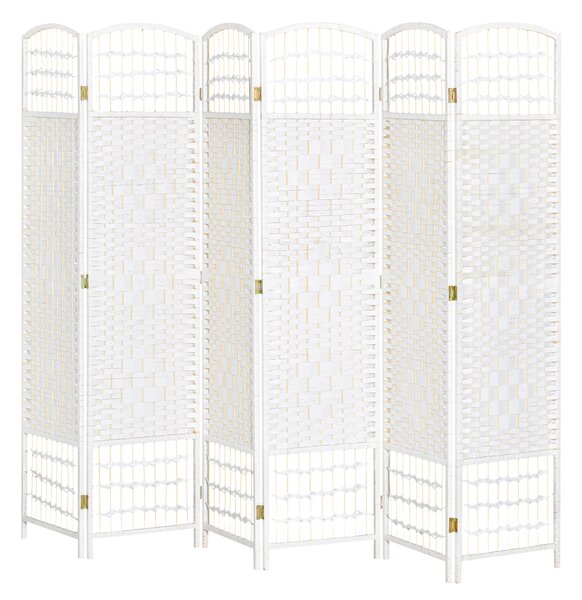 HOMCOM Separatore ambienti 6 Pannelli Pieghevoli 242L x 170H cm Legno di Pioppo Bambù Fibre di Carta Intrecciata Bianco Paglia