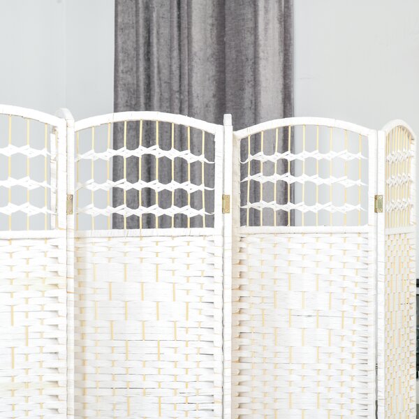 HOMCOM Separatore ambienti 6 Pannelli Pieghevoli 242L x 170H cm Legno di Pioppo Bambù Fibre di Carta Intrecciata Bianco Paglia