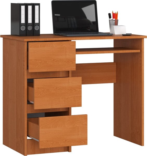 BDW, scrivania per computer con 3 cassetti, cassetto per tastiera, 90x77x50 cm, ontano (a sinistra)
