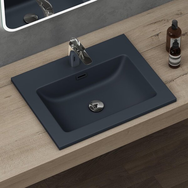 Doporro Lavabo Integrale a Incasso Soprapiano 60x48x12 cm Rettangolare in Marmoresina Antracite Opaco, Lavabo Bagno da Appoggio con Foro Rubinetto e Troppopieno Colossum02