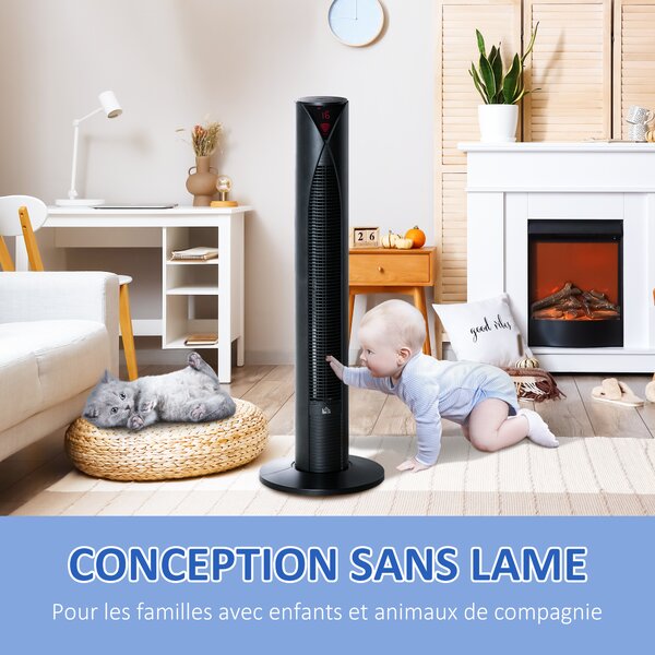 HOMCOM Ventilatore a Colonna silenzioso oscillazione 70° timer 12h 4 modalità 3 velocità 45W 31,5 x 31,5 x 96 cm nero