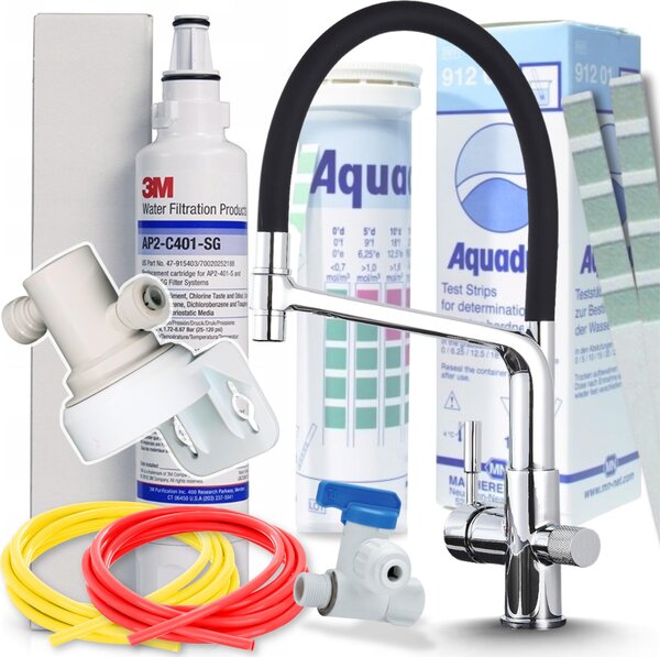 Rubinetto da cucina a 3 vie Ari Flexible, con doccetta estraibile e beccuccio girevole 360, per acqua filtrata, cromo