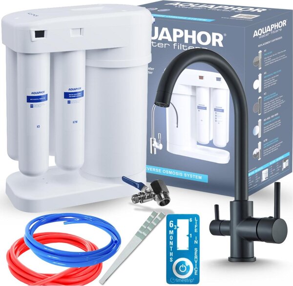 Rubinetto da cucina a 3 vie Ari Linko, miscelatore nero opaco, canna girevole 360°, collegamento per filtro acqua, cartuccia Vetroceramica