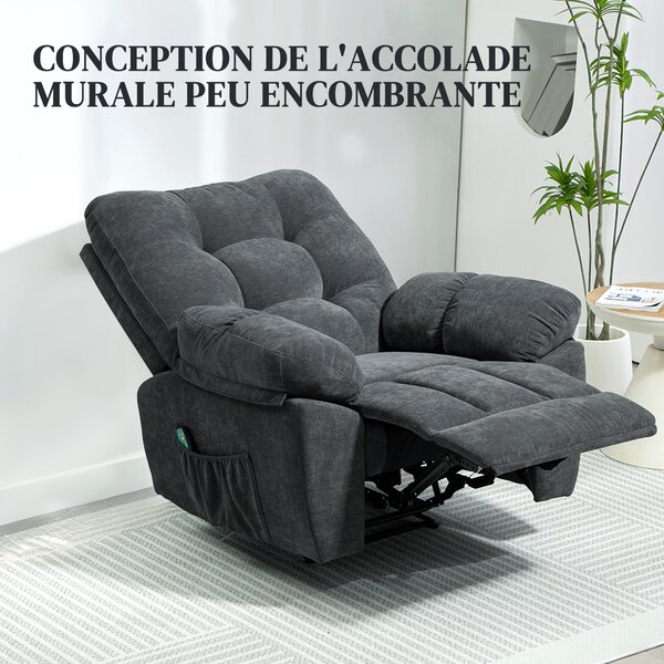 HOMCOM Poltrona massaggiante poltrona relax elettrica con funzione reclinabile vibrazione riscaldamento, telecomando incluso, grigio