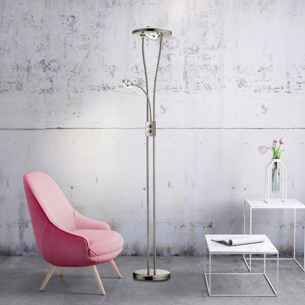JUST LIGHT. GmbH Lampada da terra con luce lettura Helia, dimmerabile, Alluminio / Grigio / Zincato, Soggiorno / Sala da pranzo, Metallo, Moderno, Lampada LED da terra
