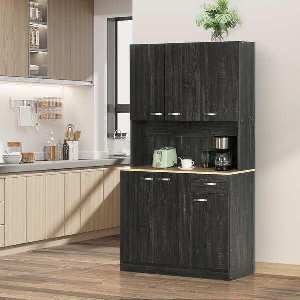 HOMCOM Mobile Dispensa Alto in Legno con Cassetti e Armadietti, 101x39x180 cm, Nero | Aosom Italy