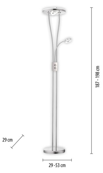 JUST LIGHT. GmbH Lampada da terra con luce lettura Helia, dimmerabile, Alluminio / Grigio / Zincato, Soggiorno / Sala da pranzo, Metallo, Moderno, Lampada LED da terra