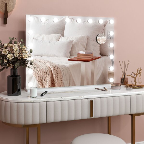 HOMCOM Specchio trucco luminoso LED intensità regolabile specchio ingrandente porta di carica USB, 80 x 62 cm