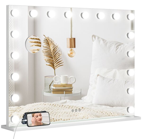 HOMCOM Specchio trucco luminoso LED intensità regolabile specchio ingrandente porta di carica USB, 80 x 62 cm