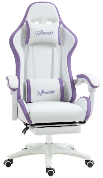 Vinsetto Sedia da Gaming con Altezza Regolabile e Schienale Reclinabile, 65x65x121-129 cm, Bianco e Viola | Aosom Italy