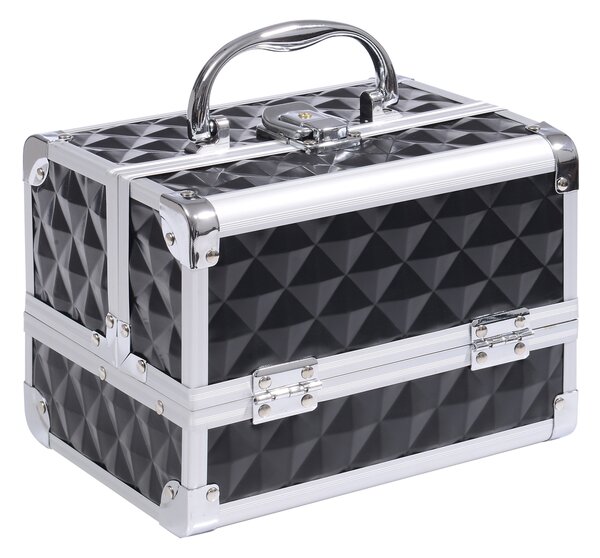 HOMCOM Valigia per il trucco stoccaggio a 3 livelli con specchio bloccabile con 2 chiavi dim. 20L x 15l x 15H cm nero