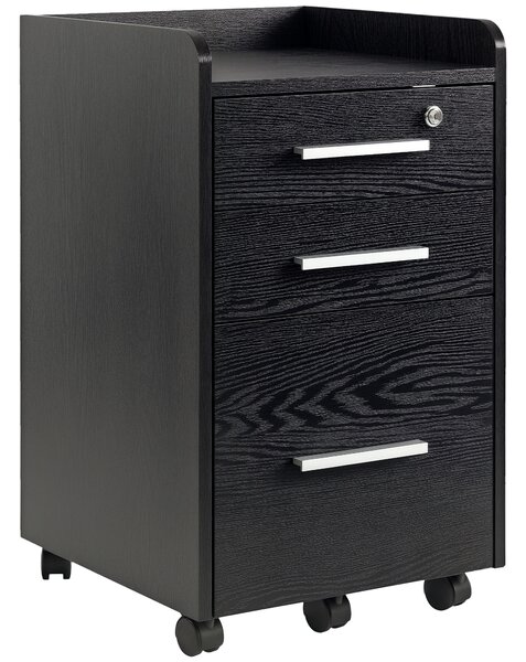 HOMCOM Cassettiera Portadocumenti in Legno a 3 Cassetti con Chiavi di Sicurezza e 5 Ruote, 39.2x40x65.4 cm, Nero | Aosom Italy
