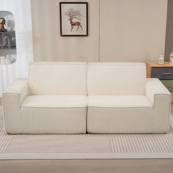 HOMCOM Divano 3 posti in velluto a coste 230 cm, moderno divano, nessun montaggio necessario, beige | Aosom Italy