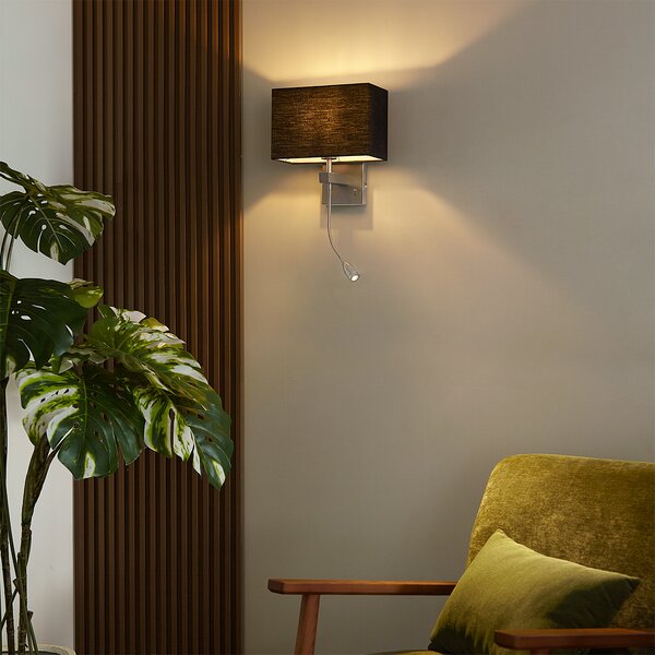 Lampada da parete moderna color canna di fucile con paralume nero e braccio di lettura con LED - Bergamo