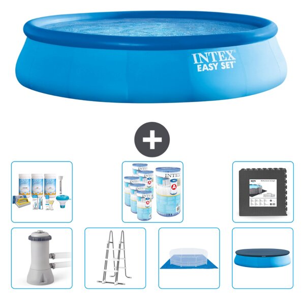 Piscina gonfiabile rotonda Easy Set di Intex - 457 x 107 cm - blu - pompa inclusa - scaletta - telo per il pavimento - pacchetto di manutenzione della copertura - filtro - piastrelle per il pavimento