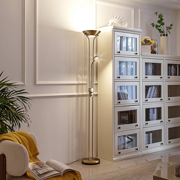Lampada da terra con luce lettura Josefin Lindby, dimmerabile, Bronzo / Ottone antico, Soggiorno / Sala da pranzo, Metallo, Moderno, Lampada da terra