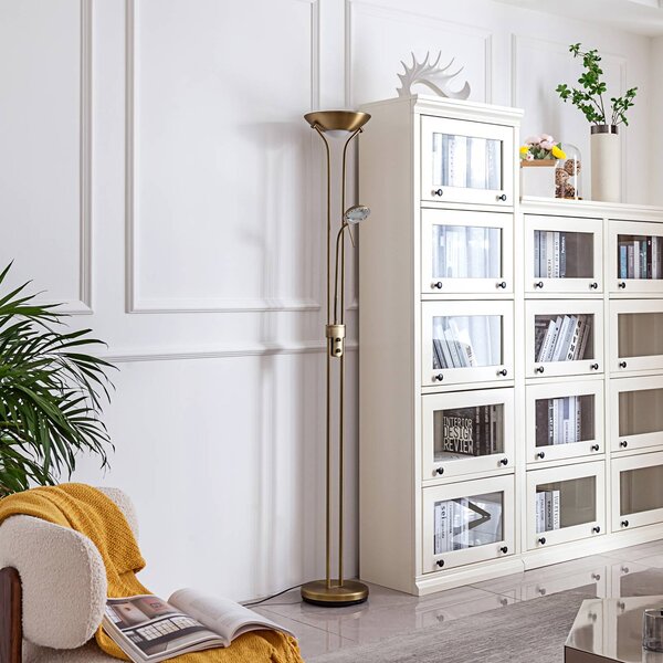 Lampada da terra con luce lettura Josefin Lindby, dimmerabile, Bronzo / Ottone antico, Soggiorno / Sala da pranzo, Metallo, Moderno, Lampada da terra