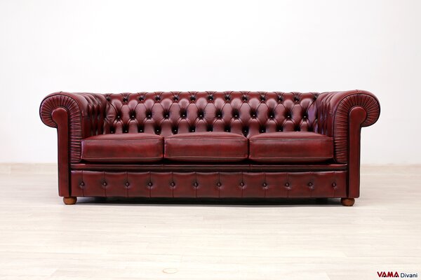 Divano Chester 3 posti rosso in pelle