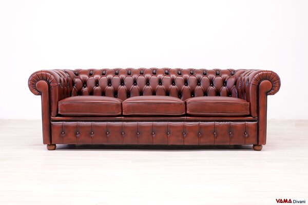 Divano Chesterfield Capitonné 3 Posti Ruggine