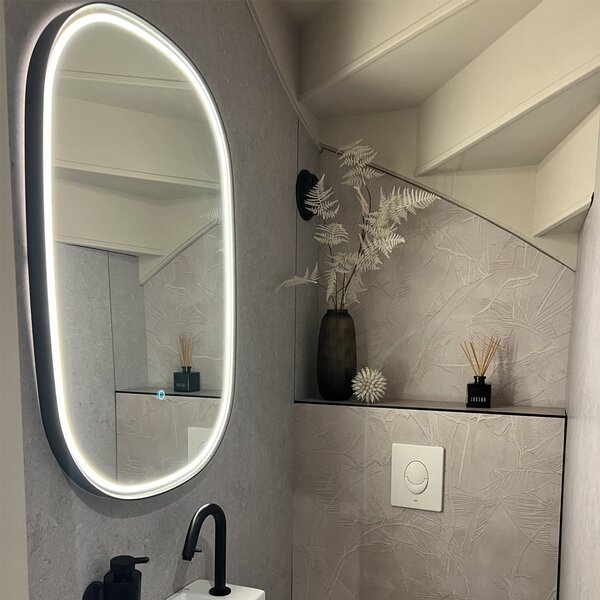 Specchio da bagno nero con LED dimmerabile a 3 livelli con touch ovale - Miral