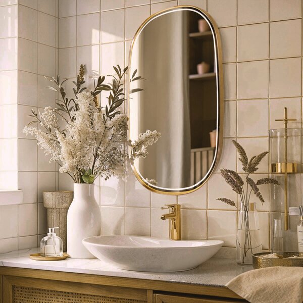 Specchio da bagno rame con LED dimmerabile a 3 livelli con touch ovale - Miral