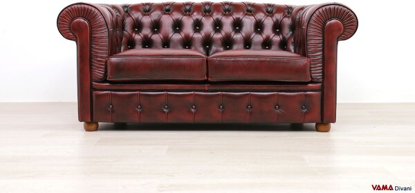Divano Chester 2 posti rosso in pelle