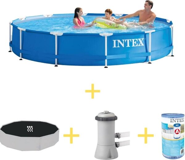 Piscina Intex con struttura in metallo - 366 x 76 cm - Inclusa vela solare, pompa filtro e filtro