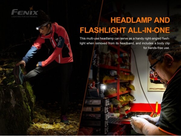 Fenix HM51RV30 - Lampada frontale a LED ricaricabile con dimmer, USB, batteria 950mAh, IP68, 860 lm, 125 h, arancione