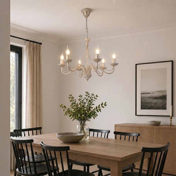 Lampadario a catena ANTON 6xE14/60W/230V bianco patinato