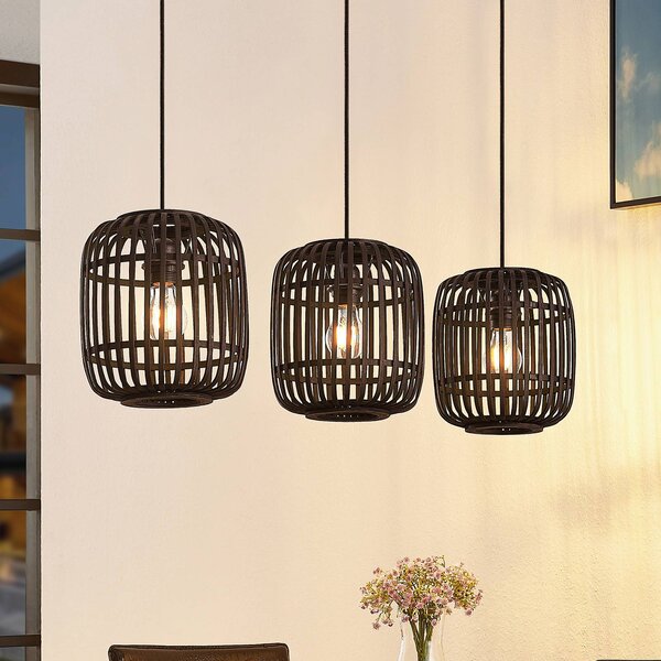 Lampada a sospensione Canyana Lindby, dimmerabile, Nero, Soggiorno / Sala da pranzo, Legno, Campagna / Rustiche, Lampada a sospensione