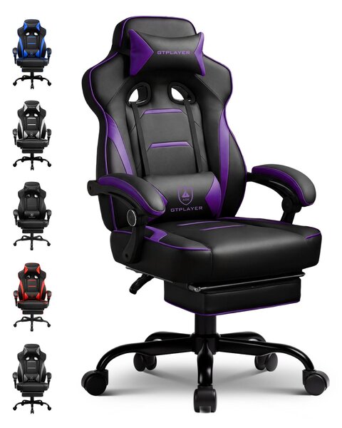 Sedia da gaming GTPLAYER con poggiapiedi, sedia da ufficio ergonomica con capacità di carico di 150 kg, poltrona da gaming con supporto lombare e poggiatesta, sedia da computer regolabile in altezza