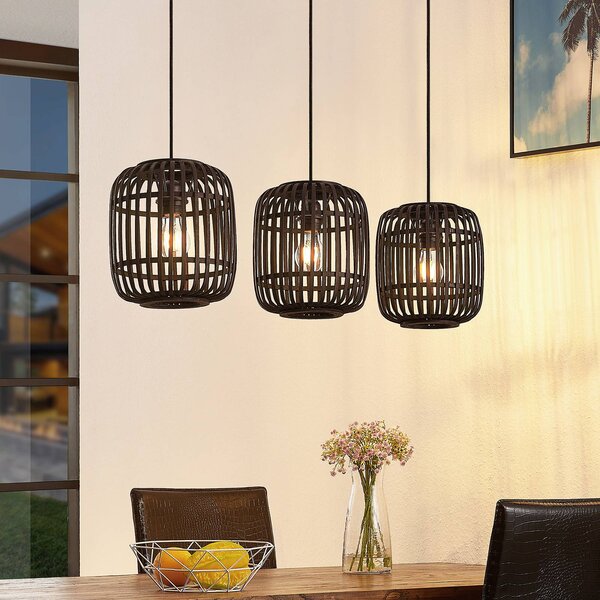 Lampada a sospensione Canyana Lindby, dimmerabile, Nero, Soggiorno / Sala da pranzo, Legno, Campagna / Rustiche, Lampada a sospensione