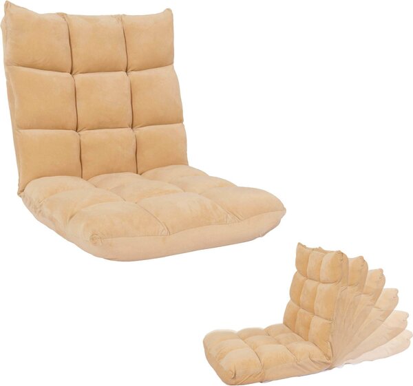 Poltrona da terra HWC-N43, poltrona reclinabile da terra con cuscino pieghevole 6 posizioni reclinabili, struttura robusta velluto ~ beige