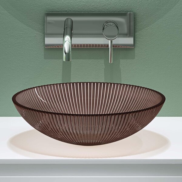Doporro Lavabo da Appoggio in Vetro Temperato Lavandino Bagno Ovale 40 x 40 x 12 cm Caff?? Lavello Design Artistico con Texture per Cucina WC Ospiti Minerva06