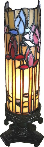Clayre & Eef Lampada da tavolo Tiffany 15x15x27 cm Beige Fiori di vetro blu