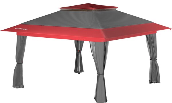Gazebo pieghevole Wiltec con zanzariera 3,92 x 3,92 m grigio rosso, gazebo da giardino con ruote e zanzariera, gazebo per feste con tecnologia "one push" e gambe regolabili
