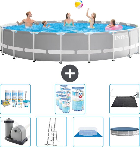Piscina Intex Round Prism Frame - 610 x 132 cm - Grigio - inclusa pompa - scala - telo di fondo - pacchetto di manutenzione della copertura - filtro - tappetino solare