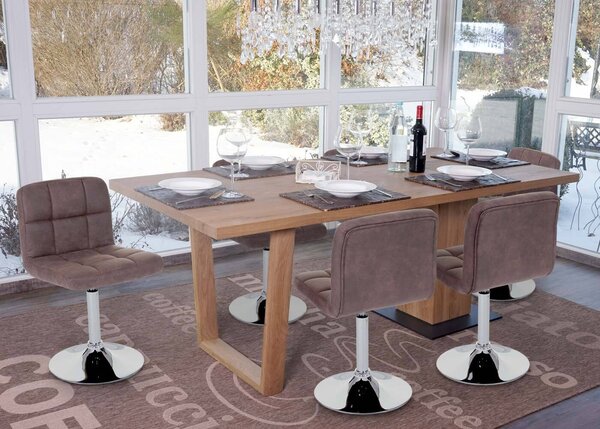 Set di 6 sedie per sala da pranzo Kavala, sedia girevole, Similcuoio scamosciata cromata ~ vintage marrone scuro