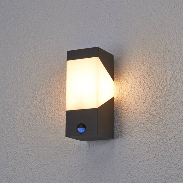 Lucande applique da esterno Kiran, sensore, grigio, IP44, E27 Kiran Lucande, dimmerabile, Nero, Alluminio, Moderno