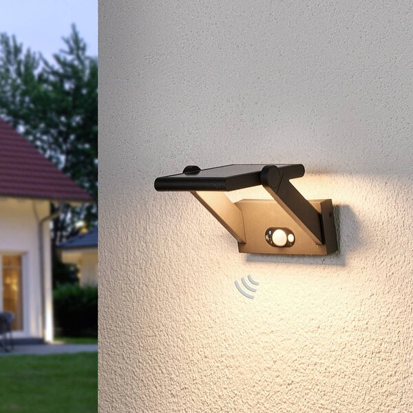 Lampada solare da parete Valerian, a LED, esterni Valerian Lucande, Nero, Alluminio, Moderno, Lampada solare da esterni