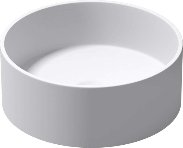 Doporro Lavabo da Appoggio, Lavandino Bagno 40x40x15cm, Lavabo Tondo da Minerale Fuso Colossum804, Bianco Opaco