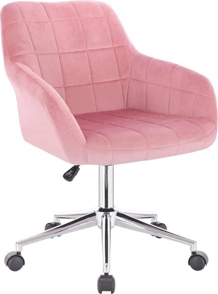 Sgabello Happyment Nola - Rosa - Per adulti - Con rotelle - Velluto - Sedia ergonomica per ufficio - Regolabile in altezza - Con bracciolo