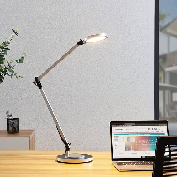 Lampada da scrivania Rilana Lindby, dimmerabile, Alluminio / Grigio / Zincato, Studio / Ufficio, Metallo, Moderno, Lampada da tavolo LED