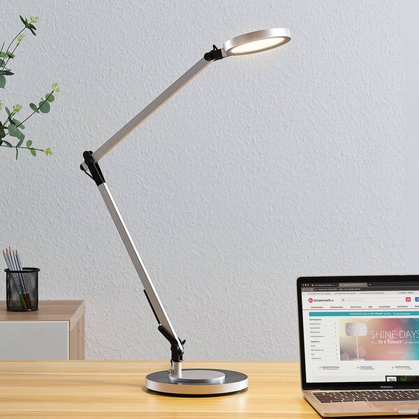 Lampada da scrivania Rilana Lindby, dimmerabile, Alluminio / Grigio / Zincato, Studio / Ufficio, Metallo, Moderno, Lampada da tavolo LED